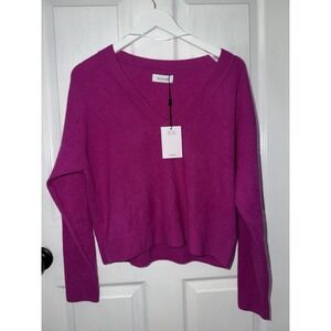 NEW NAADAM Collection Cropped V Neck Cashmere Sweater Fuchsia Pink M Long Sleeve